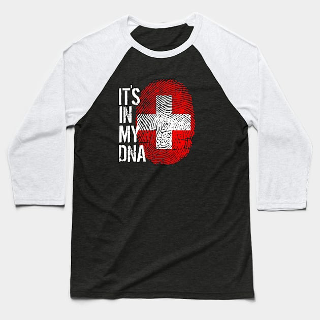 Switzerland Flag Fingerprint My Story DNA Swiss Baseball T-Shirt by Your Culture & Merch